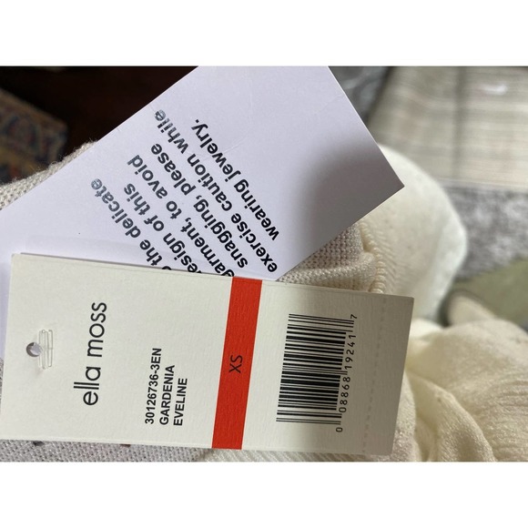 Ella Moss Cream White Boho Puff Sleeved Short Sleeved Sweater Top Size XS NWT - Picture 10 of 10